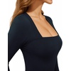 image:imageMANGOPOP Womens Sexy Square Neck Bodysuit Long Sleeve Body Suit Ribbed Going Out TopsDeep Blue