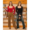 image:imageMANGOPOP Womens Sexy Square Neck Bodysuit Long Sleeve Body Suit Ribbed Going Out TopsRed