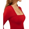image:imageMANGOPOP Womens Sexy Square Neck Bodysuit Long Sleeve Body Suit Ribbed Going Out TopsRed