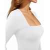 image:imageMANGOPOP Womens Sexy Square Neck Bodysuit Long Sleeve Body Suit Ribbed Going Out TopsWhite