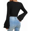 image:imageMANGOPOP Womens Square Neck Bell Sleeve Long Sleeve Bodysuit Fall Top01 Black