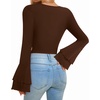 image:imageMANGOPOP Womens Square Neck Bell Sleeve Long Sleeve Bodysuit Fall TopCoffee
