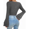 image:imageMANGOPOP Womens Square Neck Bell Sleeve Long Sleeve Bodysuit Fall TopDark Heather Grey