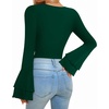 image:imageMANGOPOP Womens Square Neck Bell Sleeve Long Sleeve Bodysuit Fall TopDeep Green