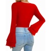 image:imageMANGOPOP Womens Square Neck Bell Sleeve Long Sleeve Bodysuit Fall TopRed