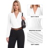 image:imageMANGOPOP Womens Wrap V Neck Ruched Long Sleeve Bodysuit Top02 White