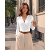 image:imageMANGOPOP Womens Wrap V Neck Ruched Long Sleeve Bodysuit Top02 White