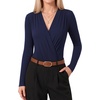 image:imageMANGOPOP Womens Wrap V Neck Ruched Long Sleeve Bodysuit TopNavy Blue