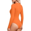 image:imageMANGOPOP Womens Wrap V Neck Ruched Long Sleeve Bodysuit TopOrange