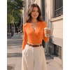 image:imageMANGOPOP Womens Wrap V Neck Ruched Long Sleeve Bodysuit TopOrange