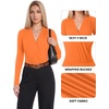 image:imageMANGOPOP Womens Wrap V Neck Ruched Long Sleeve Bodysuit TopOrange
