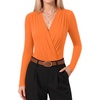 image:imageMANGOPOP Womens Wrap V Neck Ruched Long Sleeve Bodysuit TopOrange