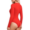 image:imageMANGOPOP Womens Wrap V Neck Ruched Long Sleeve Bodysuit TopRed