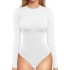 image:imageMANGOPOP Crew Neck Bodysuits for Women Long Sleeve Body Suit Going Out T Shirts Tops01long Sleeve White