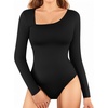 image:imageMANGOPOP Women Asymmetrical Neck Long Sleeve Basic T shirt Bodysuit TopsA01black