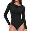 image:imageMANGOPOP Womens Long Sleeve Bodysuit Asymmetrical Neck Going Out Fall TopsBlack