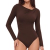 image:imageMANGOPOP Womens Long Sleeve Bodysuit Asymmetrical Neck Going Out Fall TopsCoffee