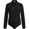 image:imageMANGOPOP Womens Long Sleeve Button Down Bodysuit Collared BlouseBlack