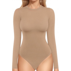 image:imageMANGOPOP Crew Neck Bodysuits for Women Long Sleeve Body Suit Going Out T Shirts Tops03long Sleeve Mocha