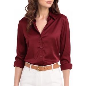 image:imageMANGOPOP Womens Button Down Long Sleeve Bodysuit Collared TopBurgundy