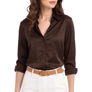 image:imageMANGOPOP Womens Button Down Long Sleeve Bodysuit Collared TopCoffee