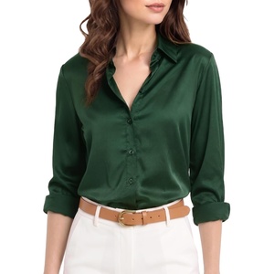 image:imageMANGOPOP Womens Button Down Long Sleeve Bodysuit Collared TopGreen