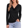 image:imageMANGOPOP Womens Cowl Neck Top Long Sleeve Shirts Regular Fit T ShirtsBlack