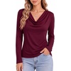 image:imageMANGOPOP Womens Cowl Neck Top Long Sleeve Shirts Regular Fit T ShirtsBurgundy