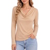 image:imageMANGOPOP Womens Cowl Neck Top Long Sleeve Shirts Regular Fit T ShirtsNude