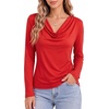 image:imageMANGOPOP Womens Cowl Neck Top Long Sleeve Shirts Regular Fit T ShirtsRed