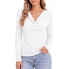 image:imageMANGOPOP Womens Cowl Neck Top Long Sleeve Shirts Regular Fit T ShirtsWhite