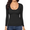 image:imageMANGOPOP Womens Scoop Neck Long Sleeve Shirts for Women Double Lined Tops Fall Outfits for Women 202501 Black