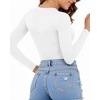 image:imageMANGOPOP Womens Scoop Neck Long Sleeve Shirts for Women Double Lined Tops Fall Outfits for Women 202502 White