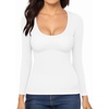 image:imageMANGOPOP Womens Scoop Neck Long Sleeve Shirts for Women Double Lined Tops Fall Outfits for Women 202502 White