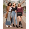 image:imageMANGOPOP Womens Scoop Neck Long Sleeve Shirts for Women Double Lined Tops Fall Outfits for Women 202502 White