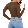 image:imageMANGOPOP Womens Scoop Neck Long Sleeve Shirts for Women Double Lined Tops Fall Outfits for Women 2025Brown