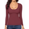 image:imageMANGOPOP Womens Scoop Neck Long Sleeve Shirts for Women Double Lined Tops Fall Outfits for Women 2025Burgundy
