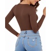 image:imageMANGOPOP Womens Scoop Neck Long Sleeve Shirts for Women Double Lined Tops Fall Outfits for Women 2025Coffee