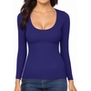 image:imageMANGOPOP Womens Scoop Neck Long Sleeve Shirts for Women Double Lined Tops Fall Outfits for Women 2025Deep Blue