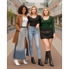image:imageMANGOPOP Womens Scoop Neck Long Sleeve Shirts for Women Double Lined Tops Fall Outfits for Women 2025Deep Green