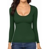 image:imageMANGOPOP Womens Scoop Neck Long Sleeve Shirts for Women Double Lined Tops Fall Outfits for Women 2025Deep Green