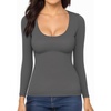 image:imageMANGOPOP Womens Scoop Neck Long Sleeve Shirts for Women Double Lined Tops Fall Outfits for Women 2025Deep Grey