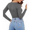 image:imageMANGOPOP Womens Scoop Neck Long Sleeve Shirts for Women Double Lined Tops Fall Outfits for Women 2025Deep Grey