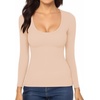 image:imageMANGOPOP Womens Scoop Neck Long Sleeve Shirts for Women Double Lined Tops Fall Outfits for Women 2025Ochre