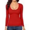 image:imageMANGOPOP Womens Scoop Neck Long Sleeve Shirts for Women Double Lined Tops Fall Outfits for Women 2025Red