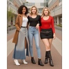image:imageMANGOPOP Womens Scoop Neck Long Sleeve Shirts for Women Double Lined Tops Fall Outfits for Women 2025Red