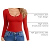 image:imageMANGOPOP Womens Scoop Neck Long Sleeve Shirts for Women Double Lined Tops Fall Outfits for Women 2025Red