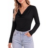 image:imageMANGOPOP Womens Cowl Neck Top Long Sleeve Shirts Regular Fit T ShirtsBlack