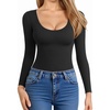image:imageMANGOPOP Womens Scoop Neck Long Sleeve Shirts for Women Double Lined Tops Fall Outfits for Women 202501 Black