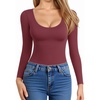 image:imageMANGOPOP Womens Scoop Neck Long Sleeve Shirts for Women Double Lined Tops Fall Outfits for Women 2025Burgundy